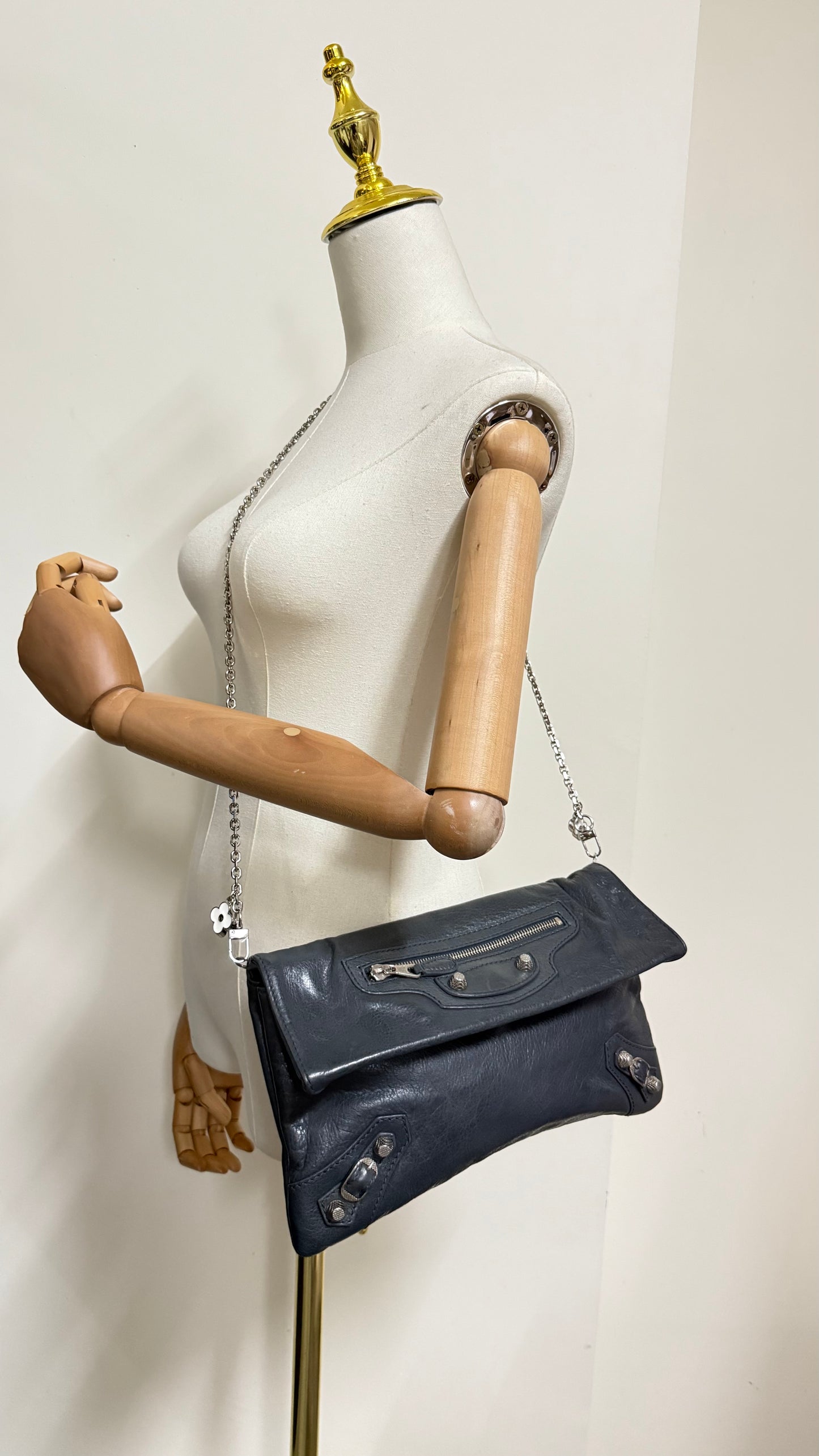 Balenciaga Agneau Giant 21 Silver Hardware Envelope Clutch Anthracite