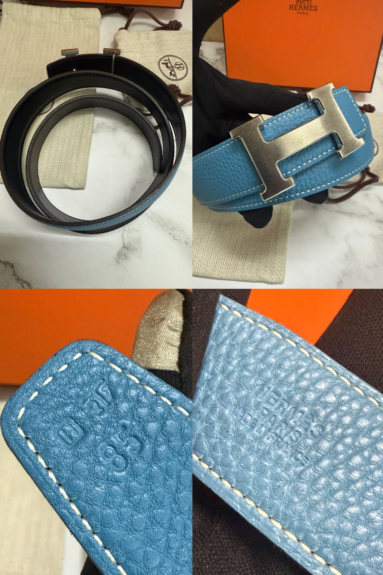 Hermès Reversible Belt with silver bucket