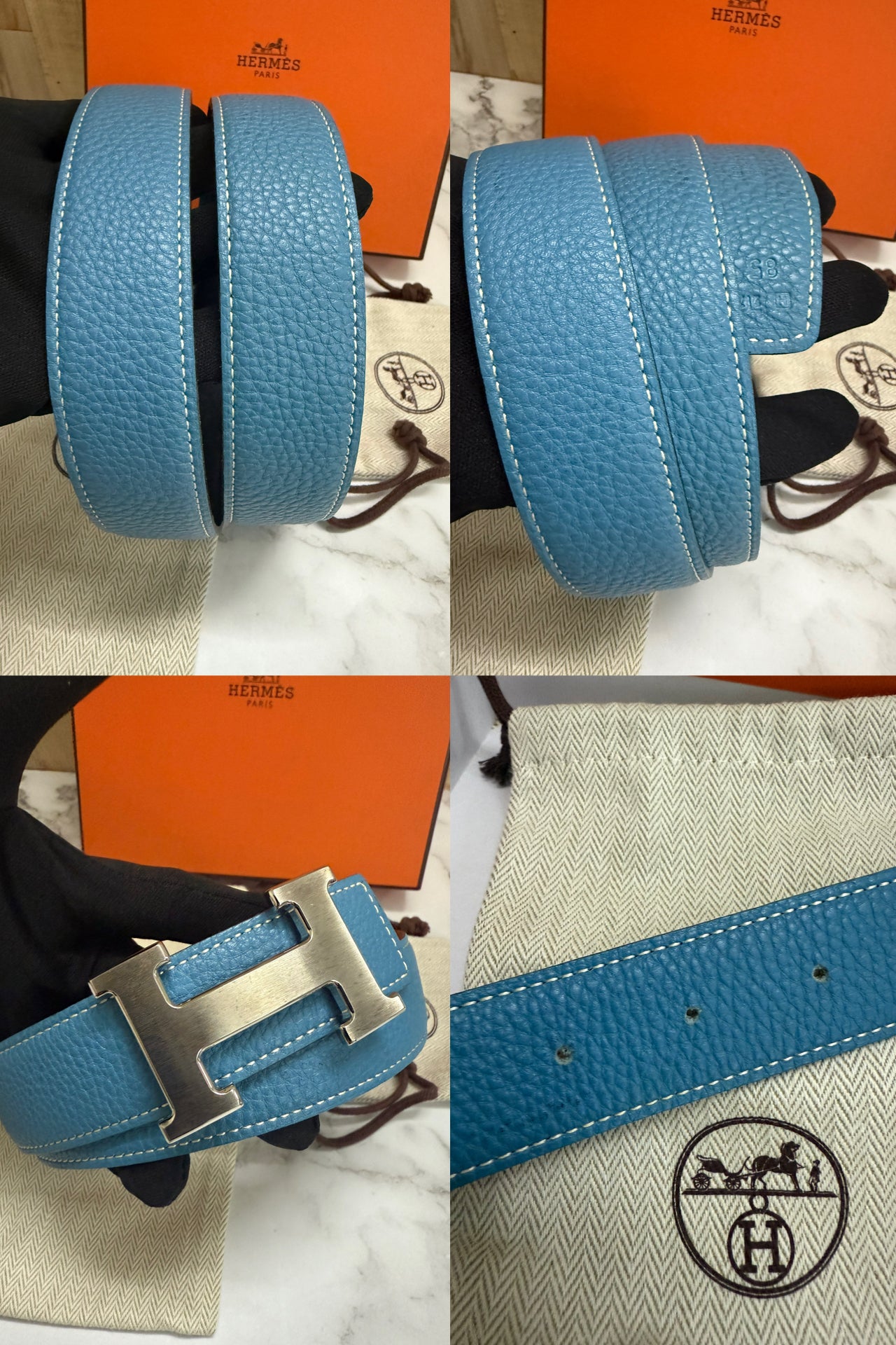 Hermès Reversible Belt with silver bucket