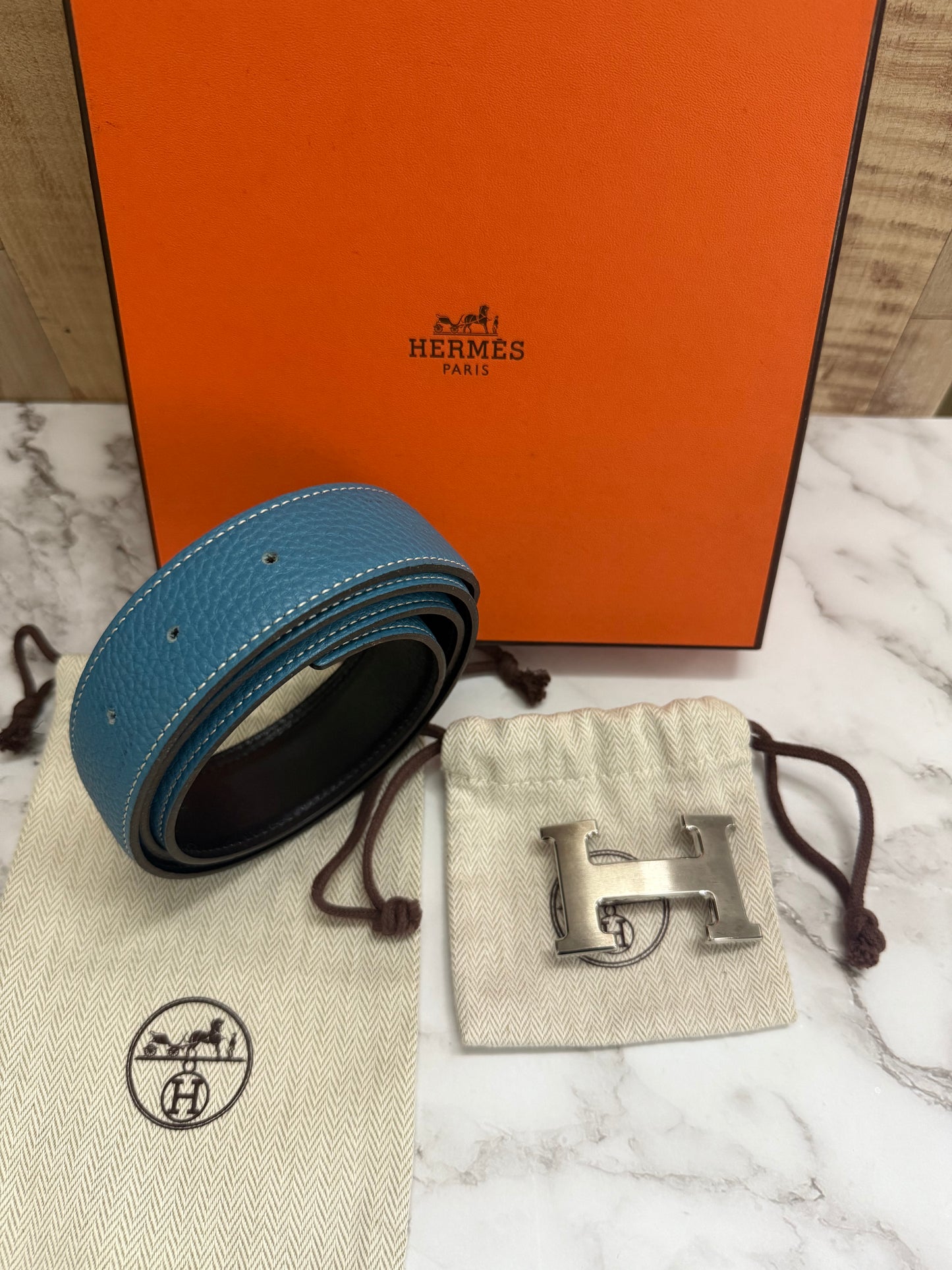 Hermès Reversible Belt with silver bucket