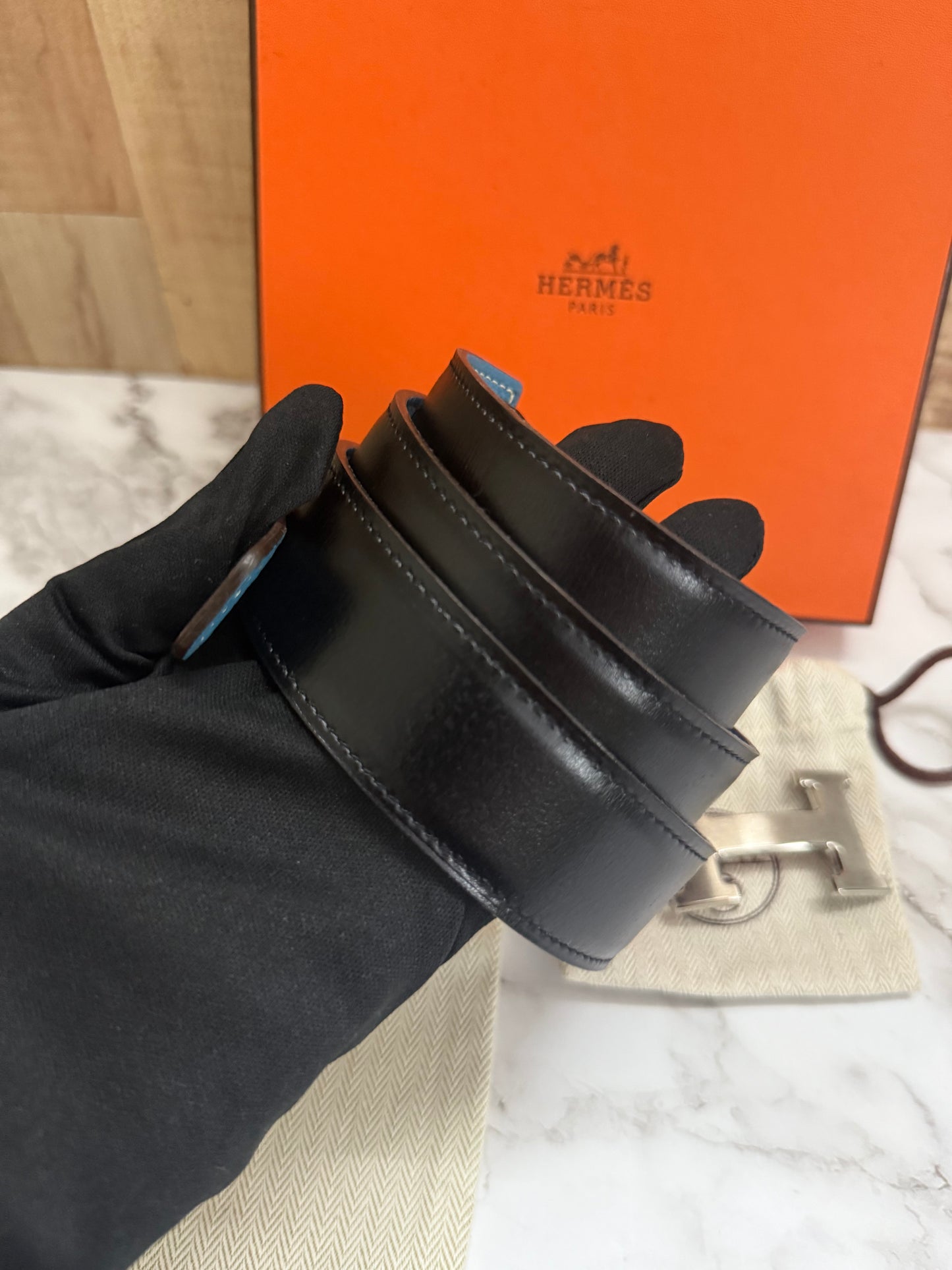 Hermès Reversible Belt with silver bucket