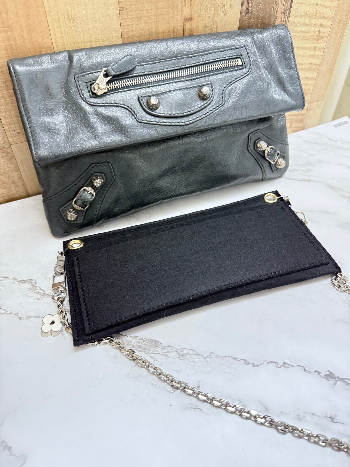 Balenciaga Agneau Giant 21 Silver Hardware Envelope Clutch Anthracite