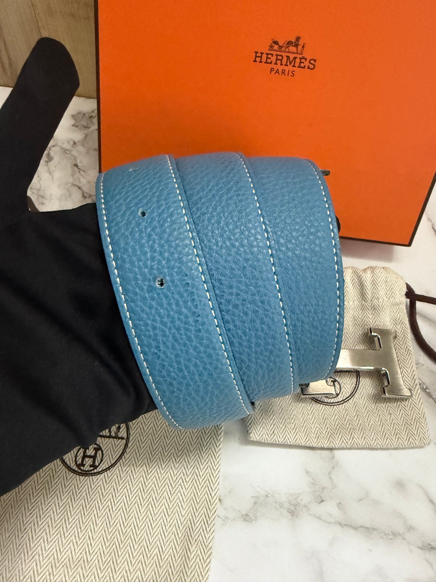 Hermès Reversible Belt with silver bucket
