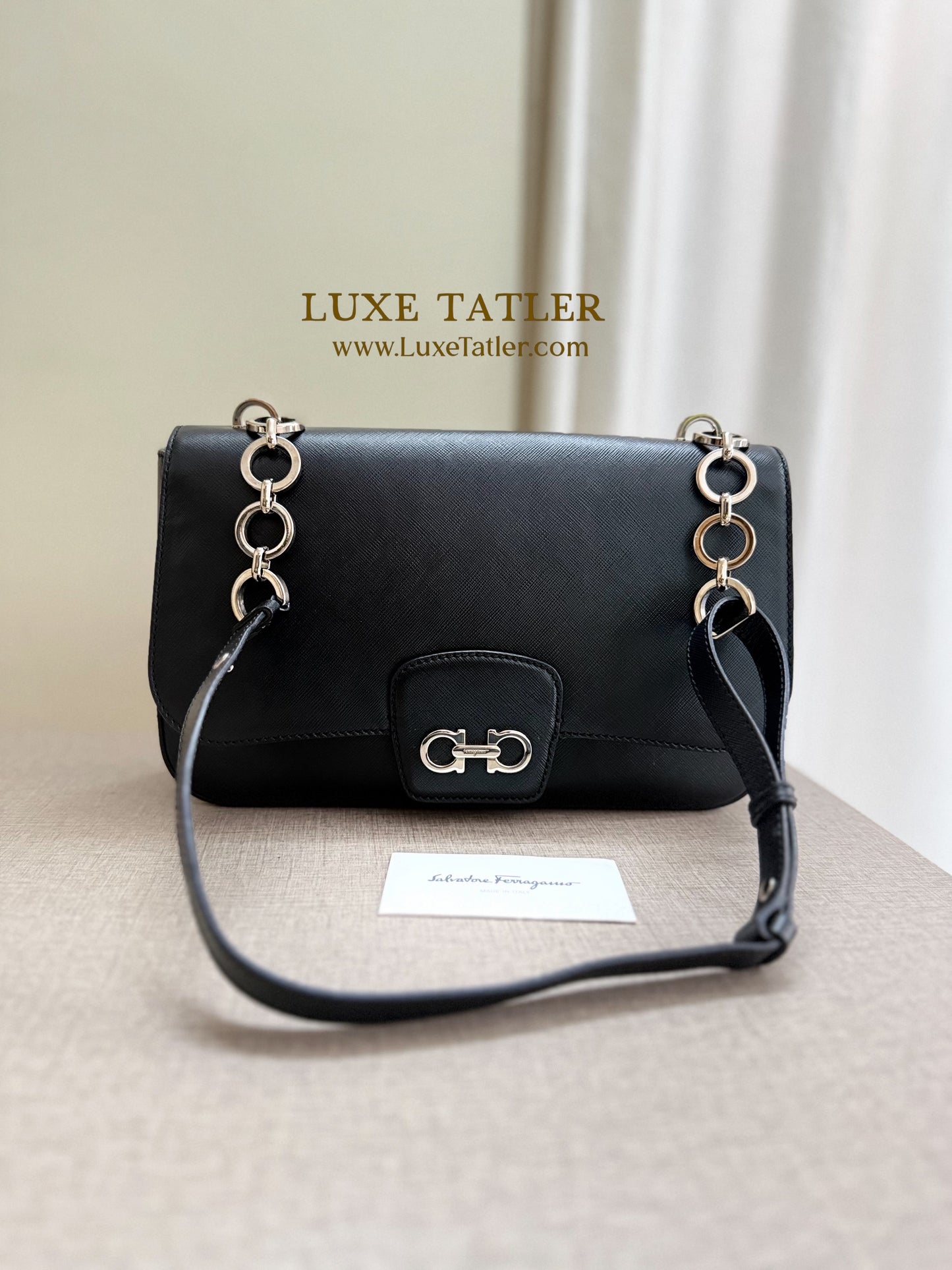 Salvatore Ferragamo Gancini Saffiano Leather Shoulder Bag