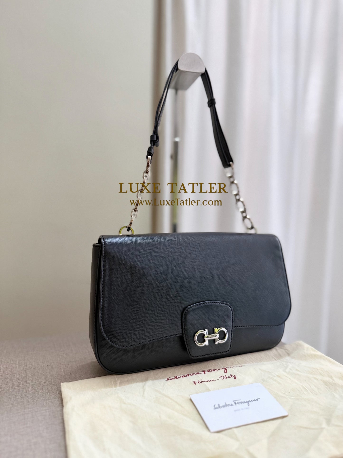 Salvatore Ferragamo Gancini Saffiano Leather Shoulder Bag