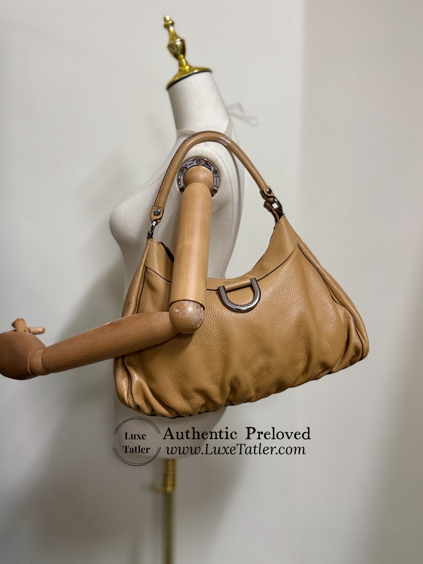 Gucci D-Ring Leather Hobo Bag