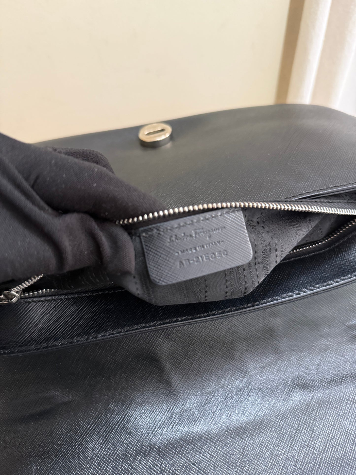 Salvatore Ferragamo Gancini Saffiano Leather Shoulder Bag