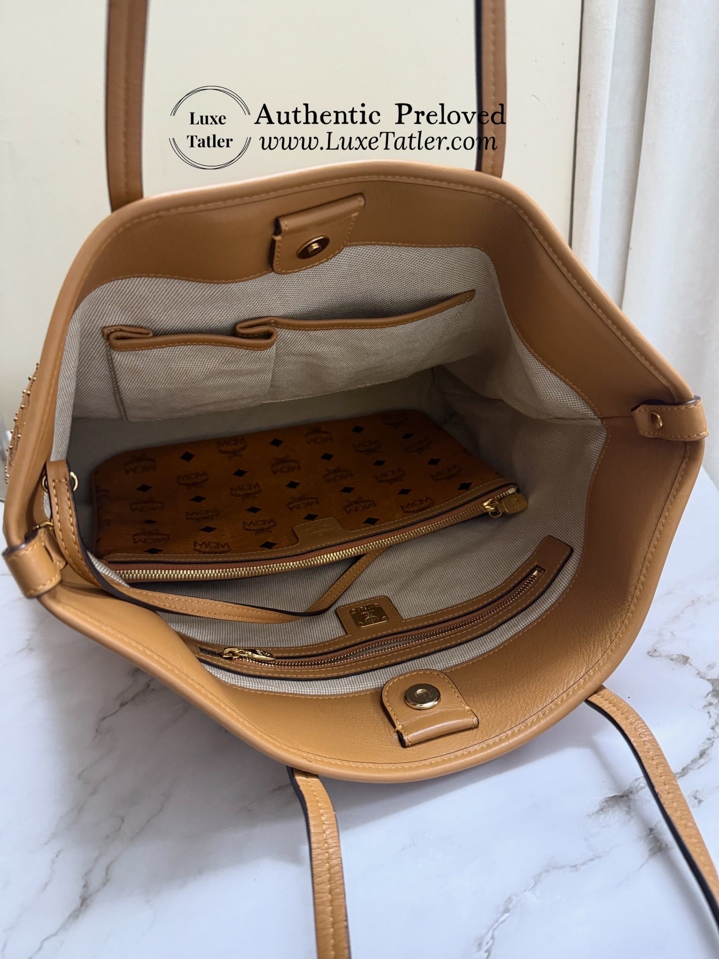 MCM Anya Leather Tote with pouch