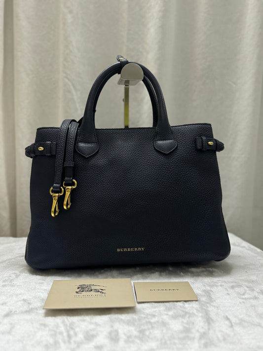 Burberry Navy Blue Leather Medium Banner Tote