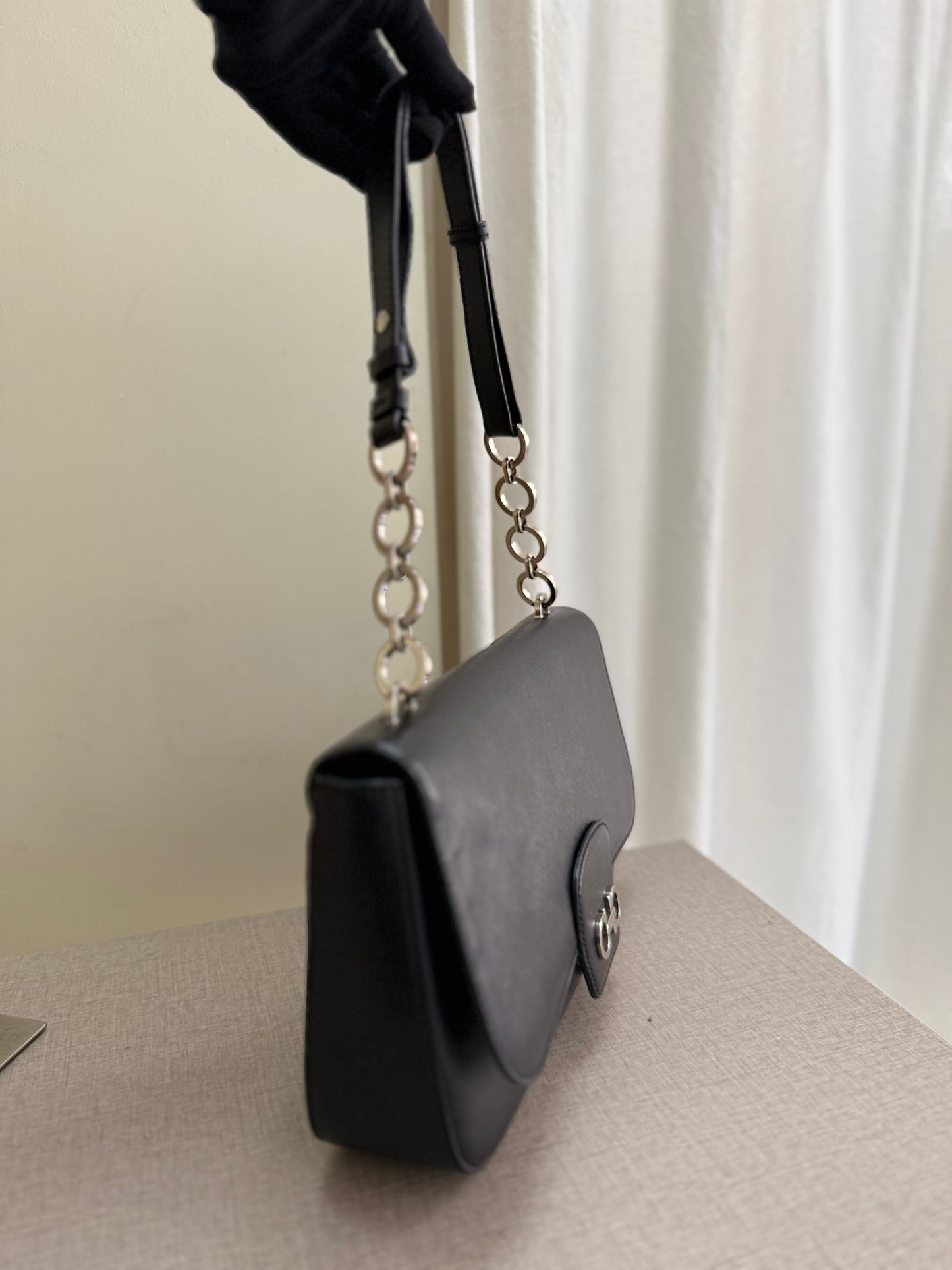 Salvatore Ferragamo Gancini Saffiano Leather Shoulder Bag
