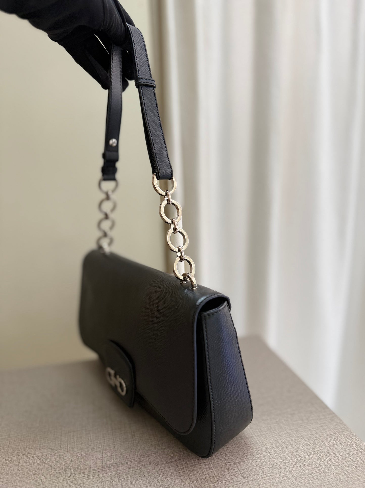Salvatore Ferragamo Gancini Saffiano Leather Shoulder Bag