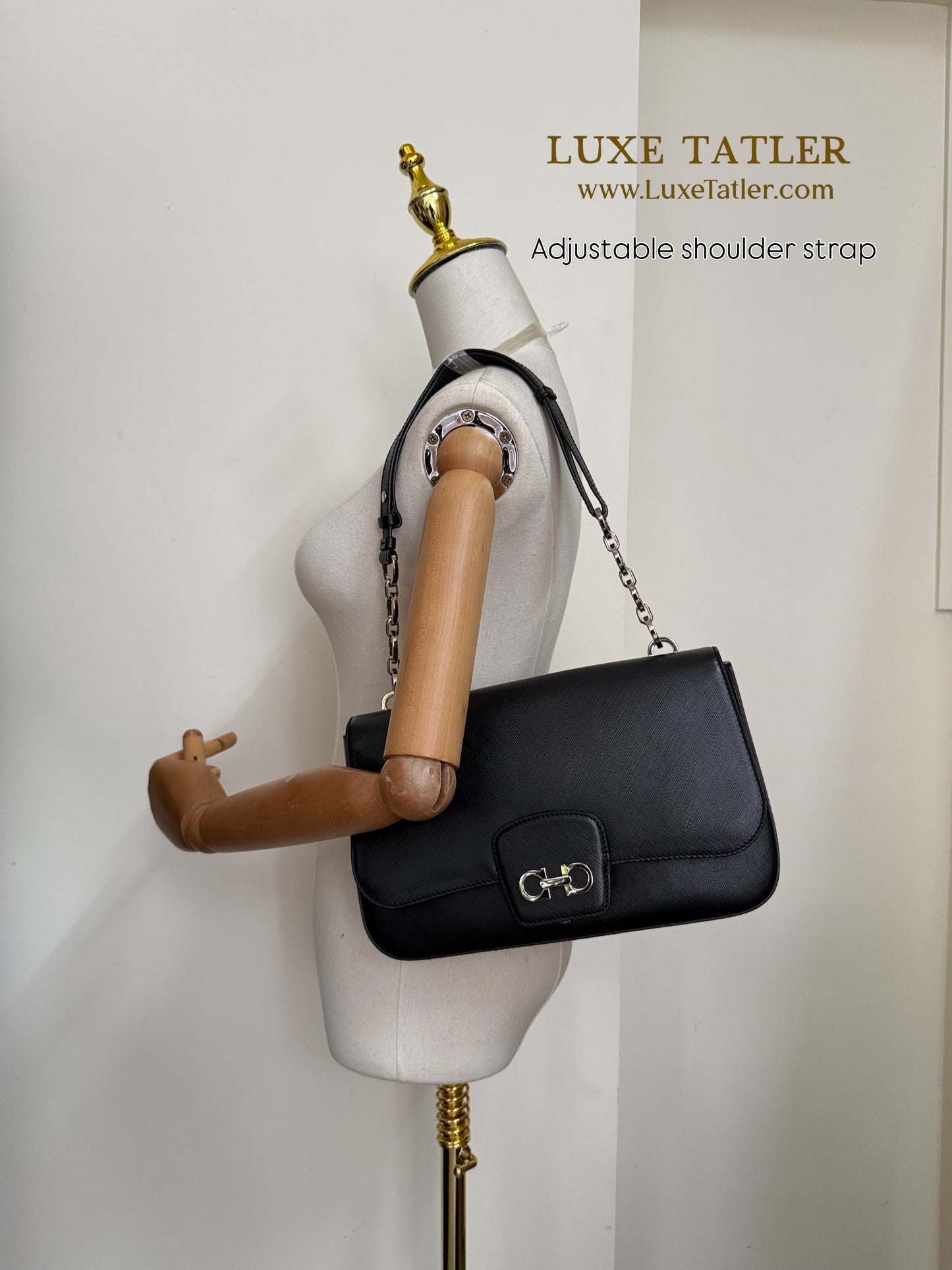 Salvatore Ferragamo Gancini Saffiano Leather Shoulder Bag