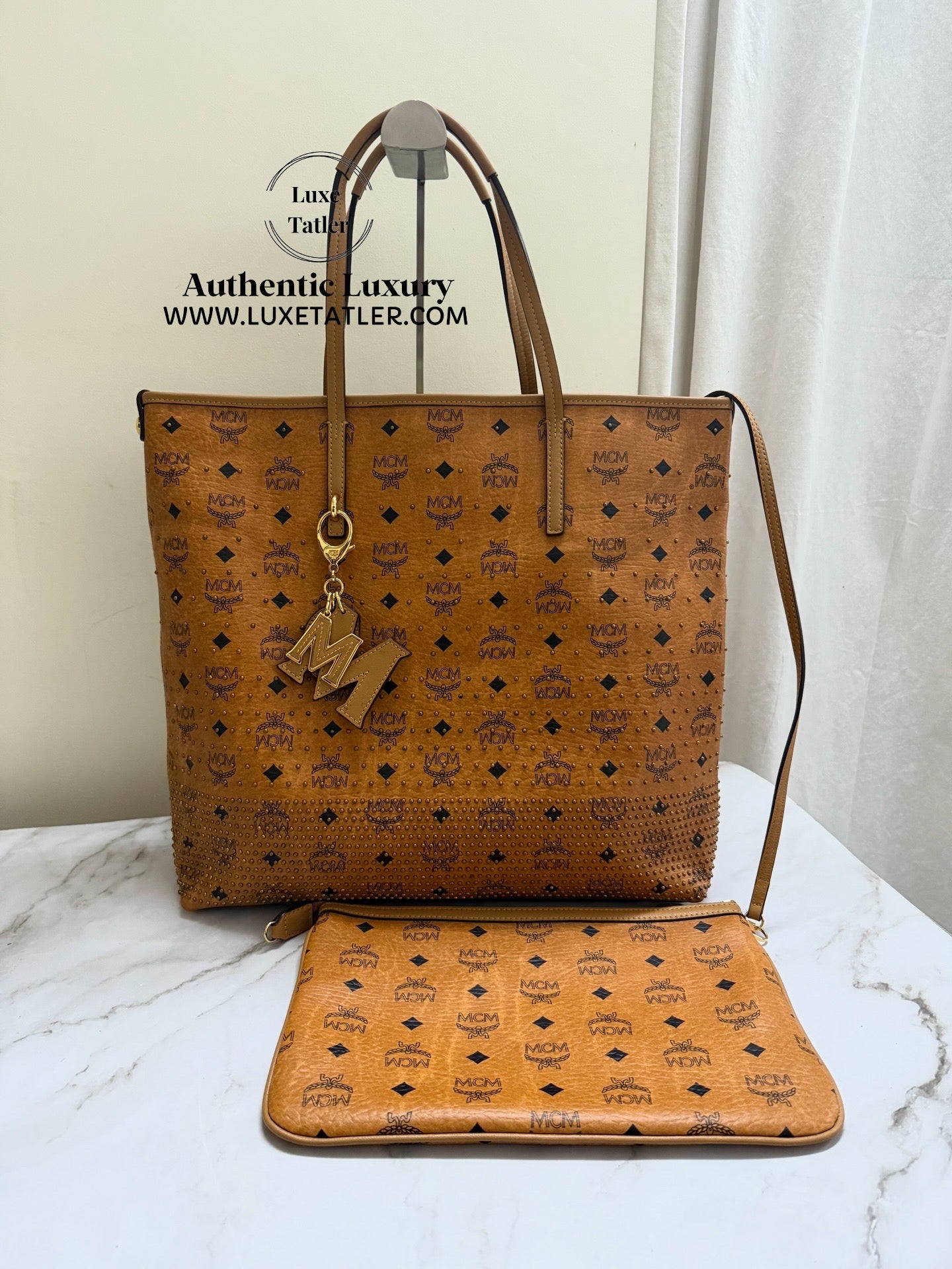 MCM Anya Leather Tote with pouch