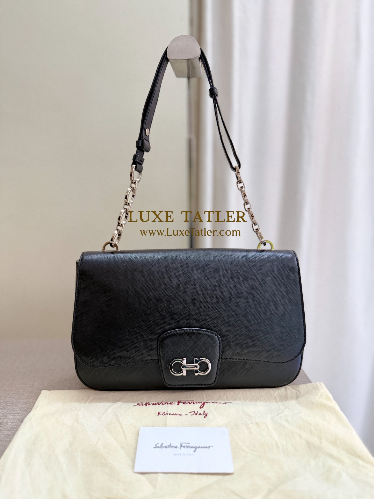 Salvatore Ferragamo Gancini Saffiano Leather Shoulder Bag