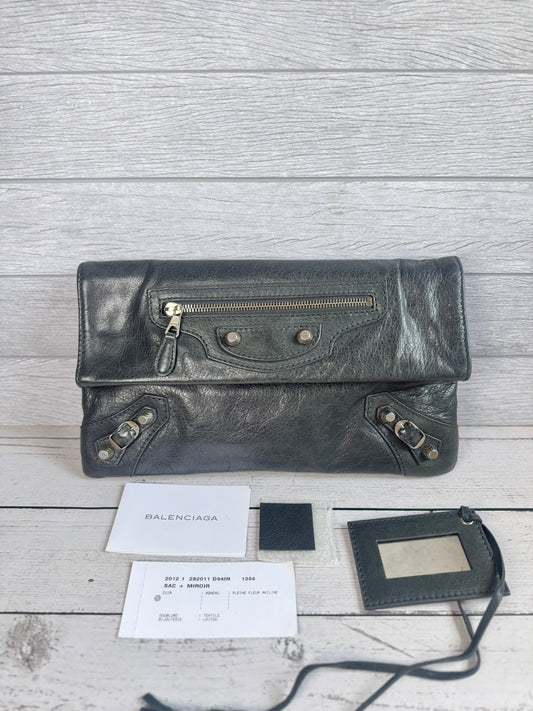 Balenciaga Agneau Giant 21 Silver Hardware Envelope Clutch Anthracite