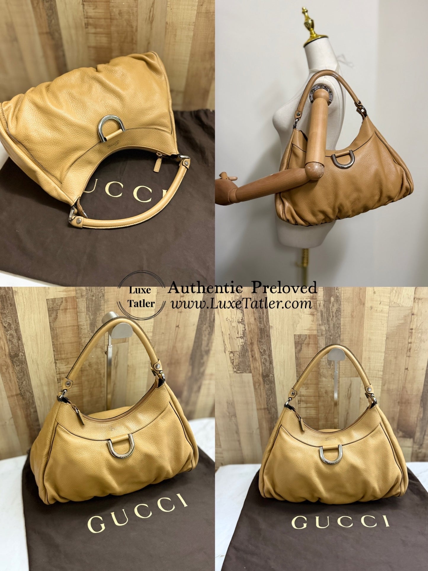 Gucci D-Ring Leather Hobo Bag