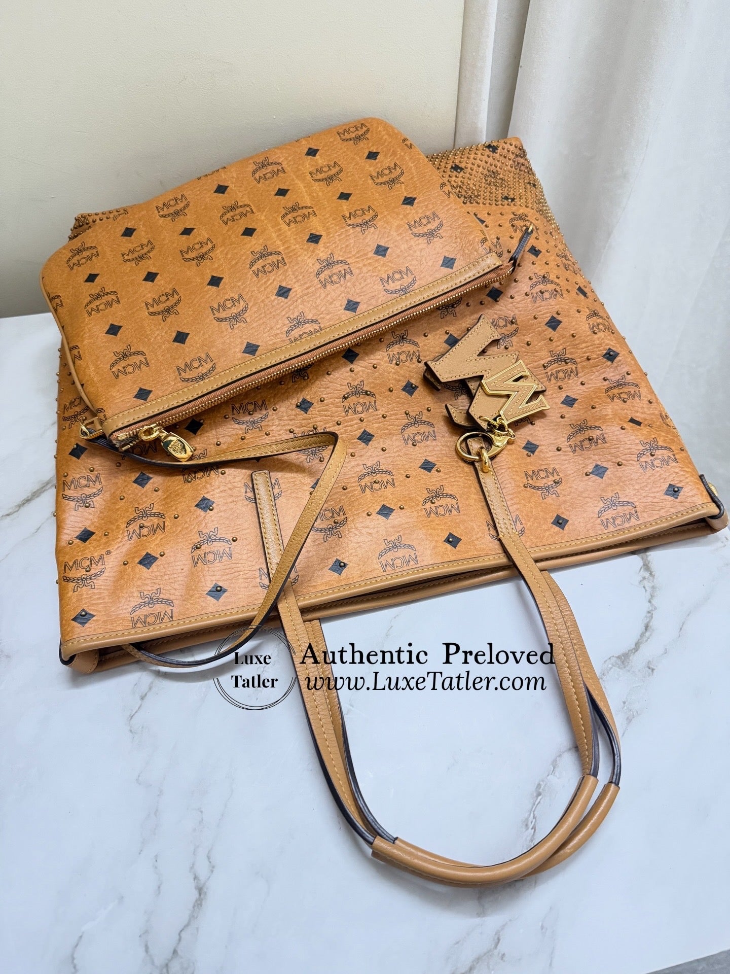 MCM Anya Leather Tote with pouch