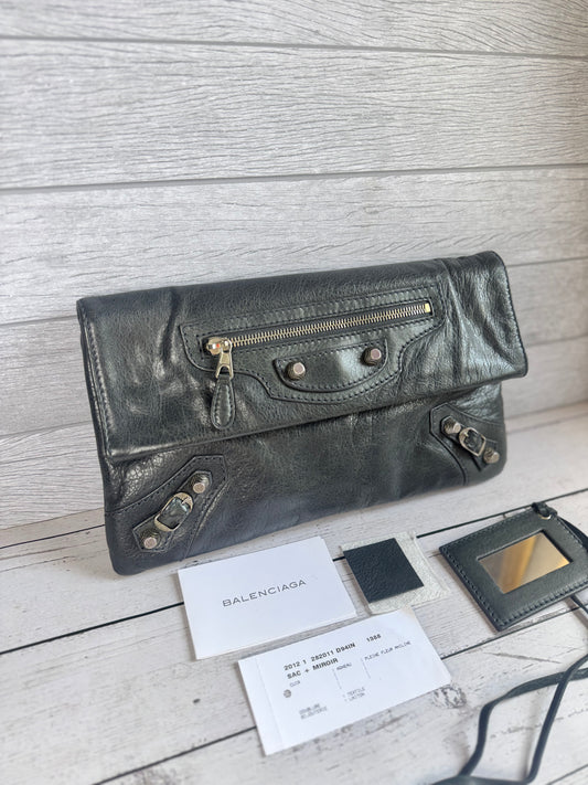 Balenciaga Agneau Giant 21 Silver Hardware Envelope Clutch Anthracite