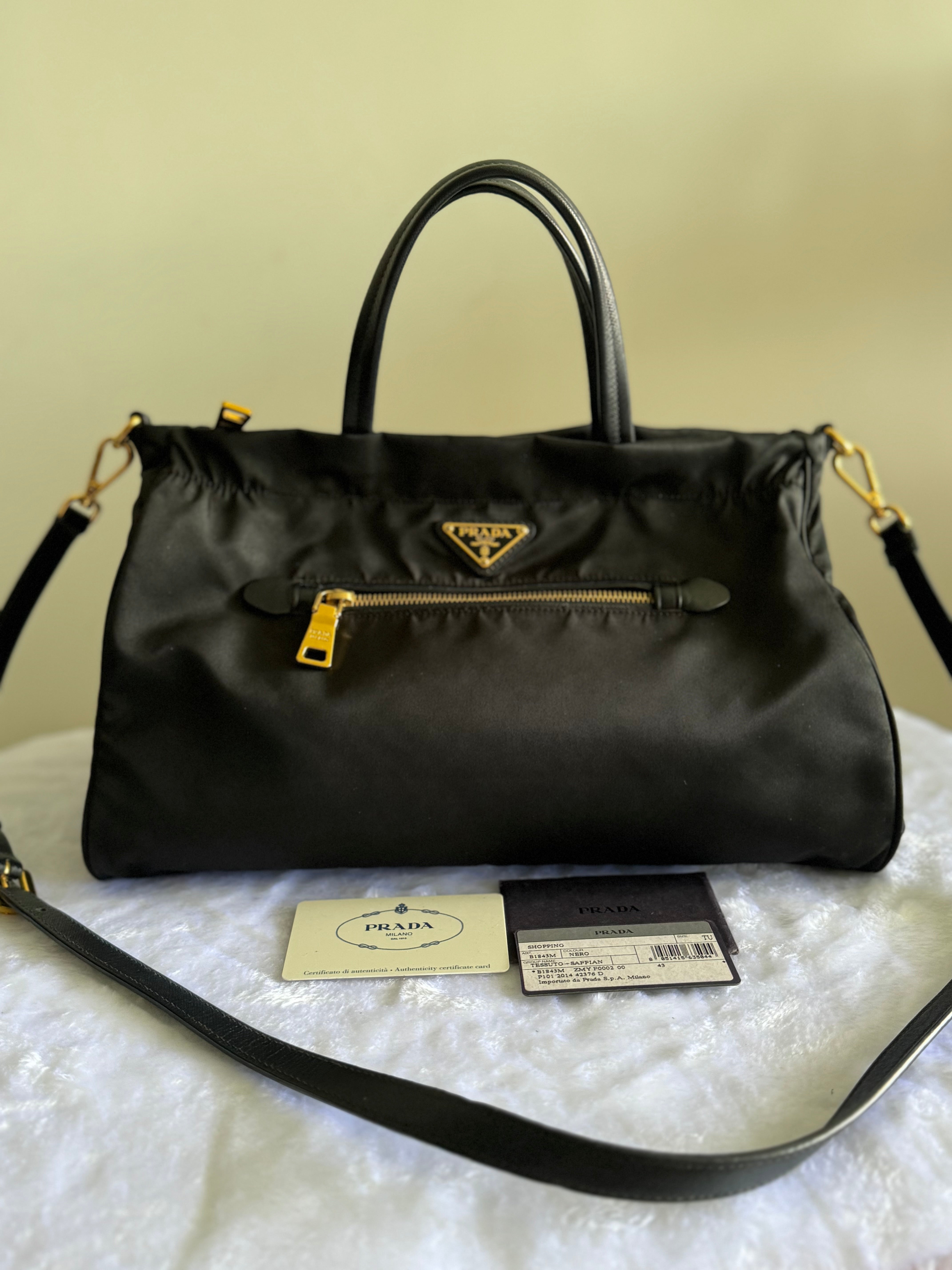 Prada tessuto saffiano nero best sale