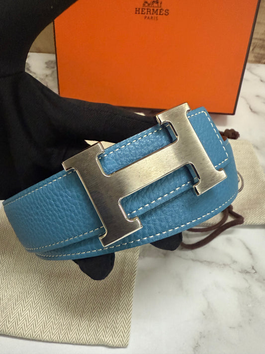 Hermès Reversible Belt with silver bucket