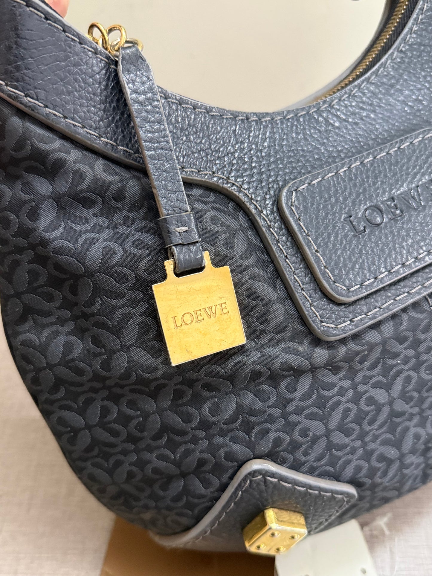 Loewe Anagram Canvas Hobo Shoulder Bag